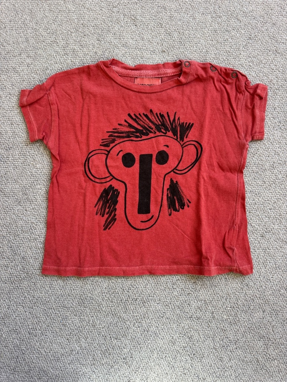 Bobo Choses Red Tee with Playful Monkey Print
